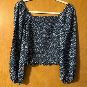 Floral Blue Smocked Women's Top